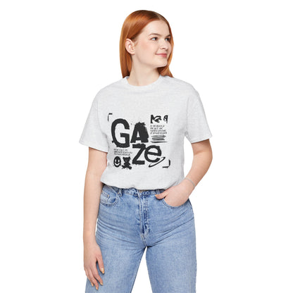 Gaze Typography Graphic Tee — Abstract Monochrome Text Art T-Shirt