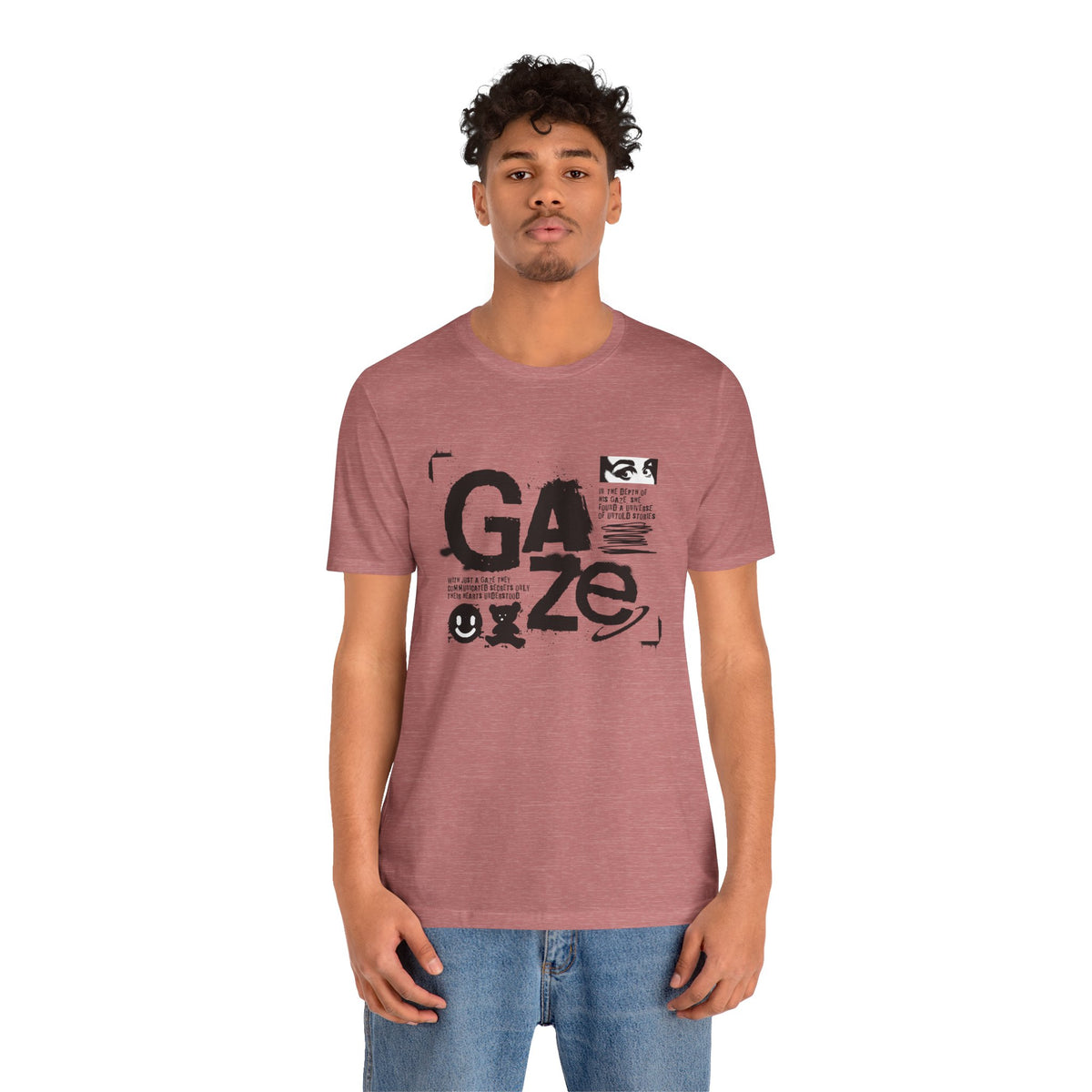 Gaze Typography Graphic Tee — Abstract Monochrome Text Art T-Shirt