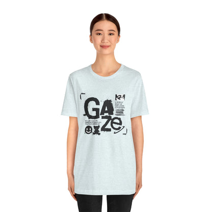 Gaze Typography Graphic Tee — Abstract Monochrome Text Art T-Shirt