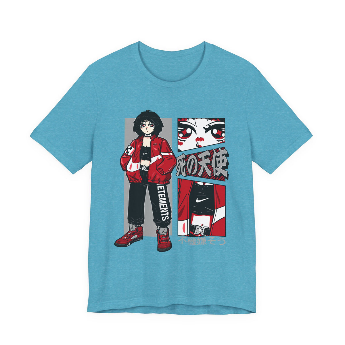 Anime Streetwear Tee — Red-Jacket Angel Graphic