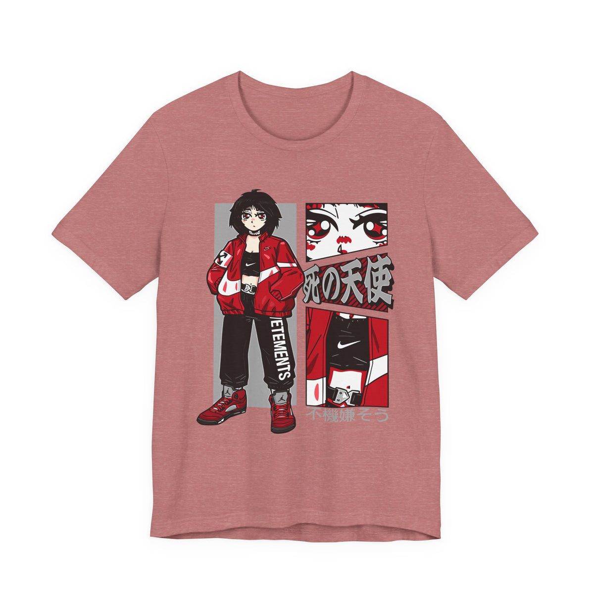 Anime Streetwear Tee — Red-Jacket Angel Graphic