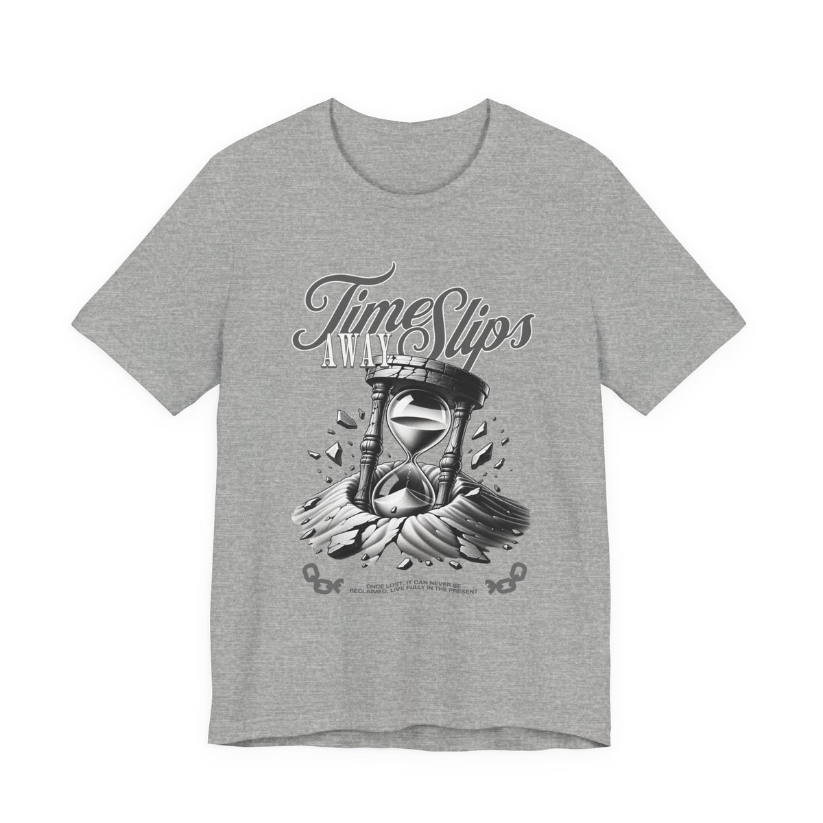 Time Slips Hourglass T‑Shirt — Vintage Black & White Graphic Tee