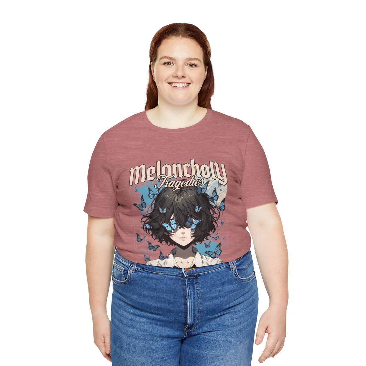 Melancholy Tragedia Anime Tee — Blue Butterflies Graphic T-Shirt