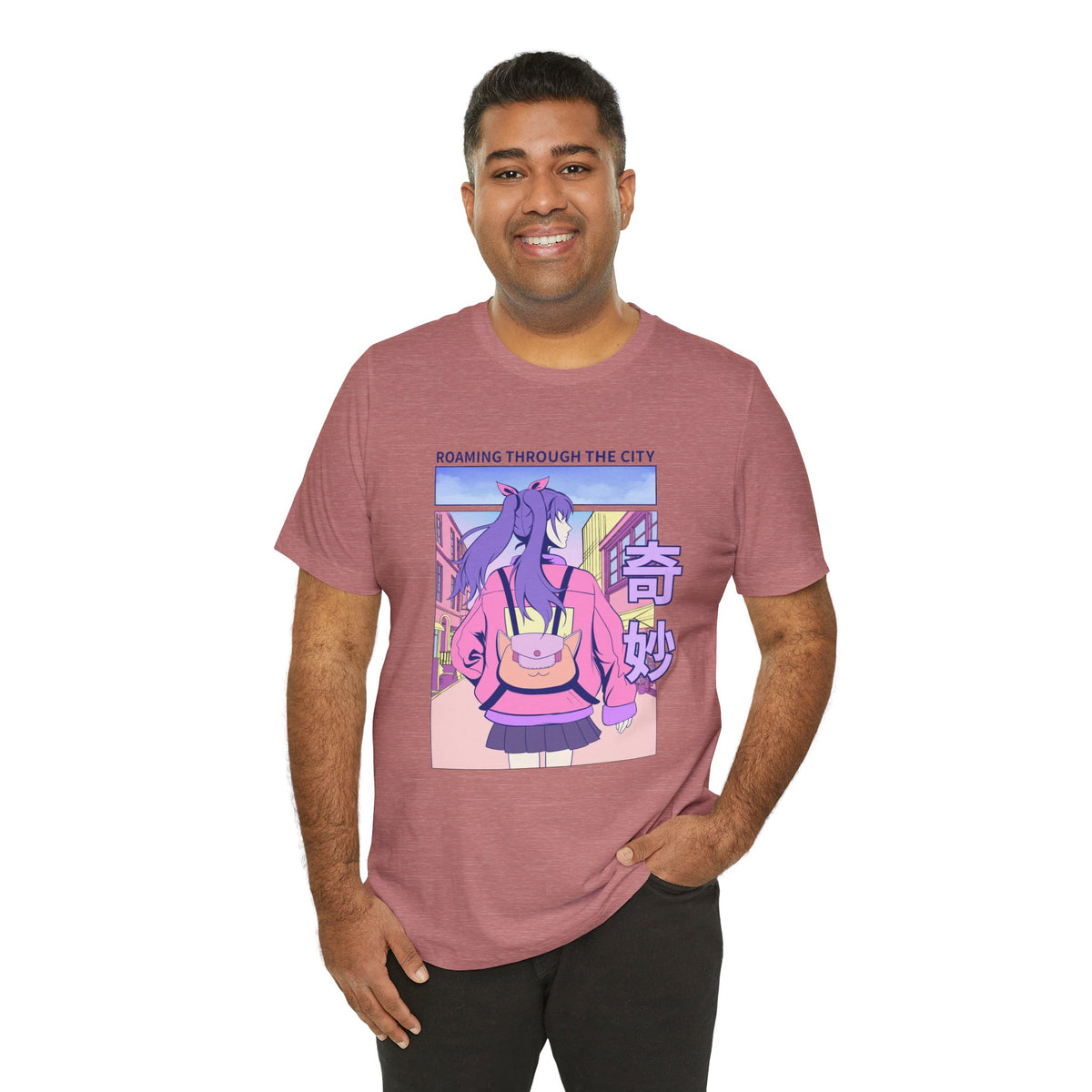 Roaming Through The City Anime Girl Tee — Vaporwave Cityscape Shirt