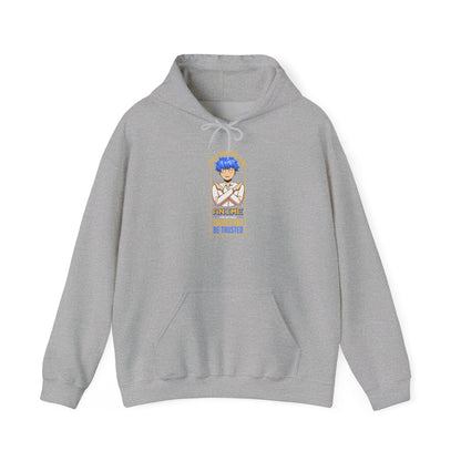 Anime Blue-Haired Character Hoodie — 'Promise to Be Trusted' Graphic Pullover