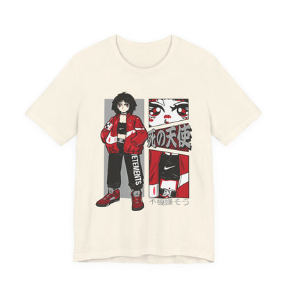 Anime Streetwear Tee — Red-Jacket Angel Graphic