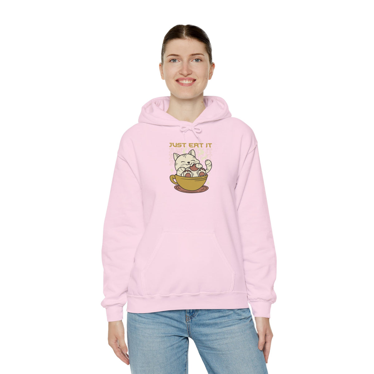 Cat Latte Hoodie - "Just Eat It" Cute Cat in Cup Sweatshirt