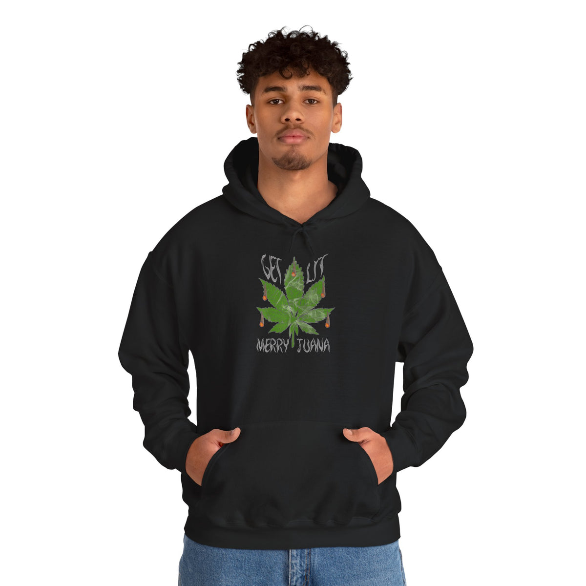 Cannabis Leaf Hoodie - "Get High" Retro Green Graphic Pullover