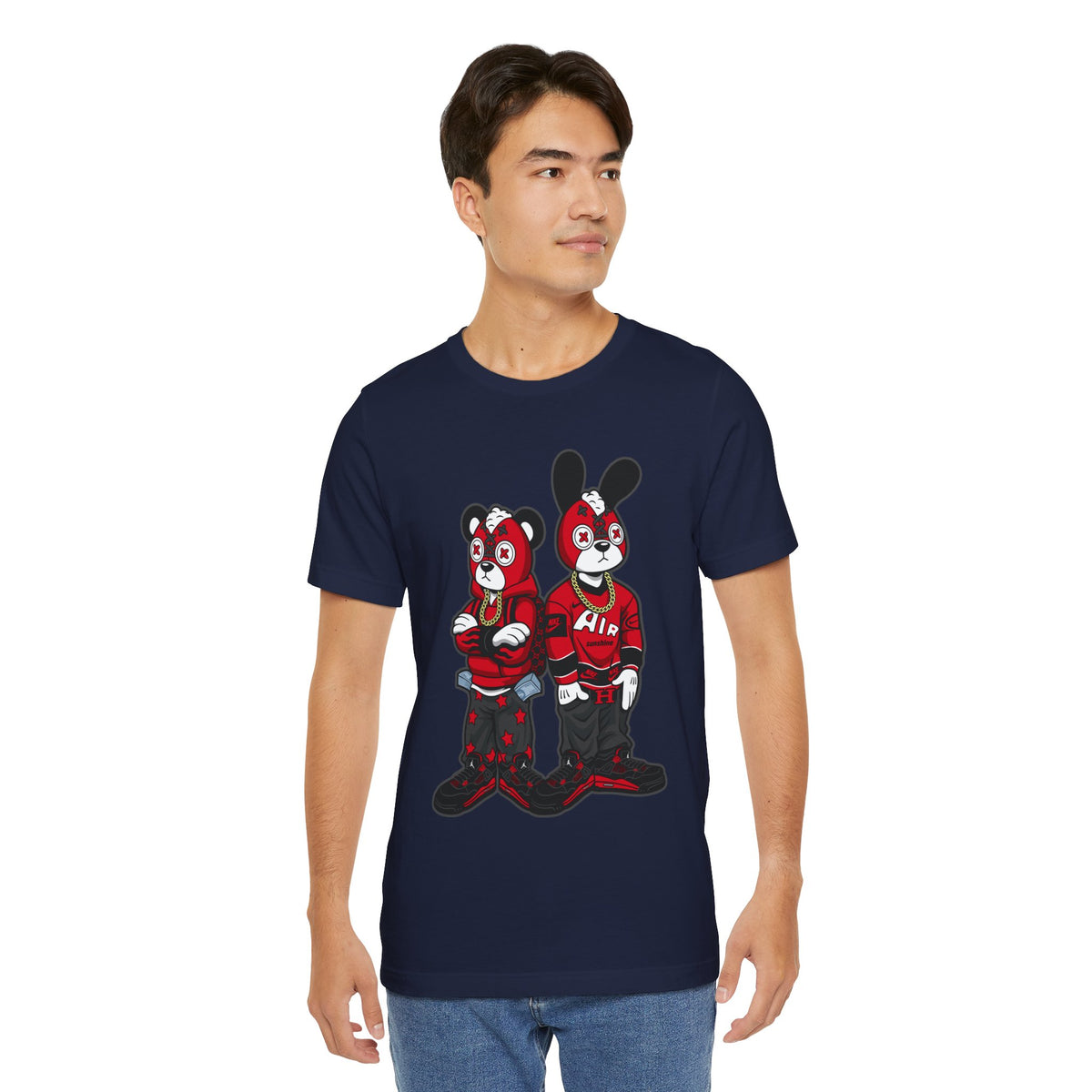 Streetwear Cartoon Bear & Bunny Tee — Hip Hop Graphic T-Shirt