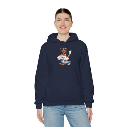 Cozy Chick Hoodie — Fashionable Woman Relaxing with Coffee Graphic Hooded Sweatshirt