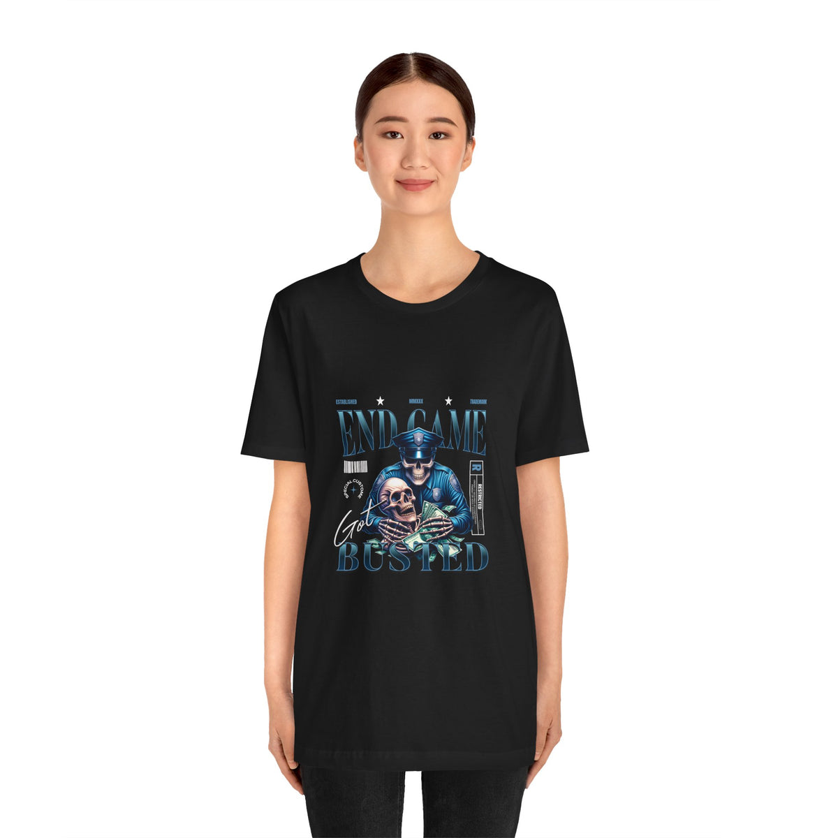 Endgame Got Busted Tee — Police Skull Graphic T-Shirt