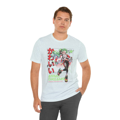 Anime Dreams Kawaii Tee — Neon Retro Anime Girl Graphic T-Shirt