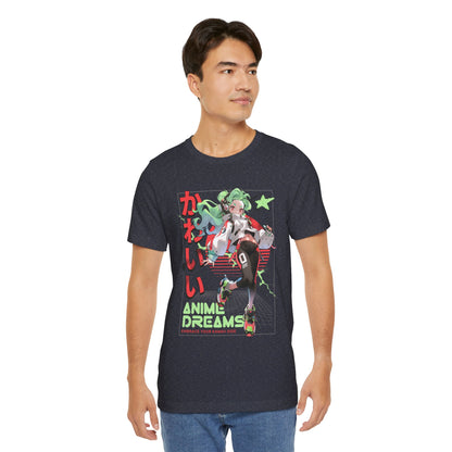 Anime Dreams Kawaii Tee — Neon Retro Anime Girl Graphic T-Shirt