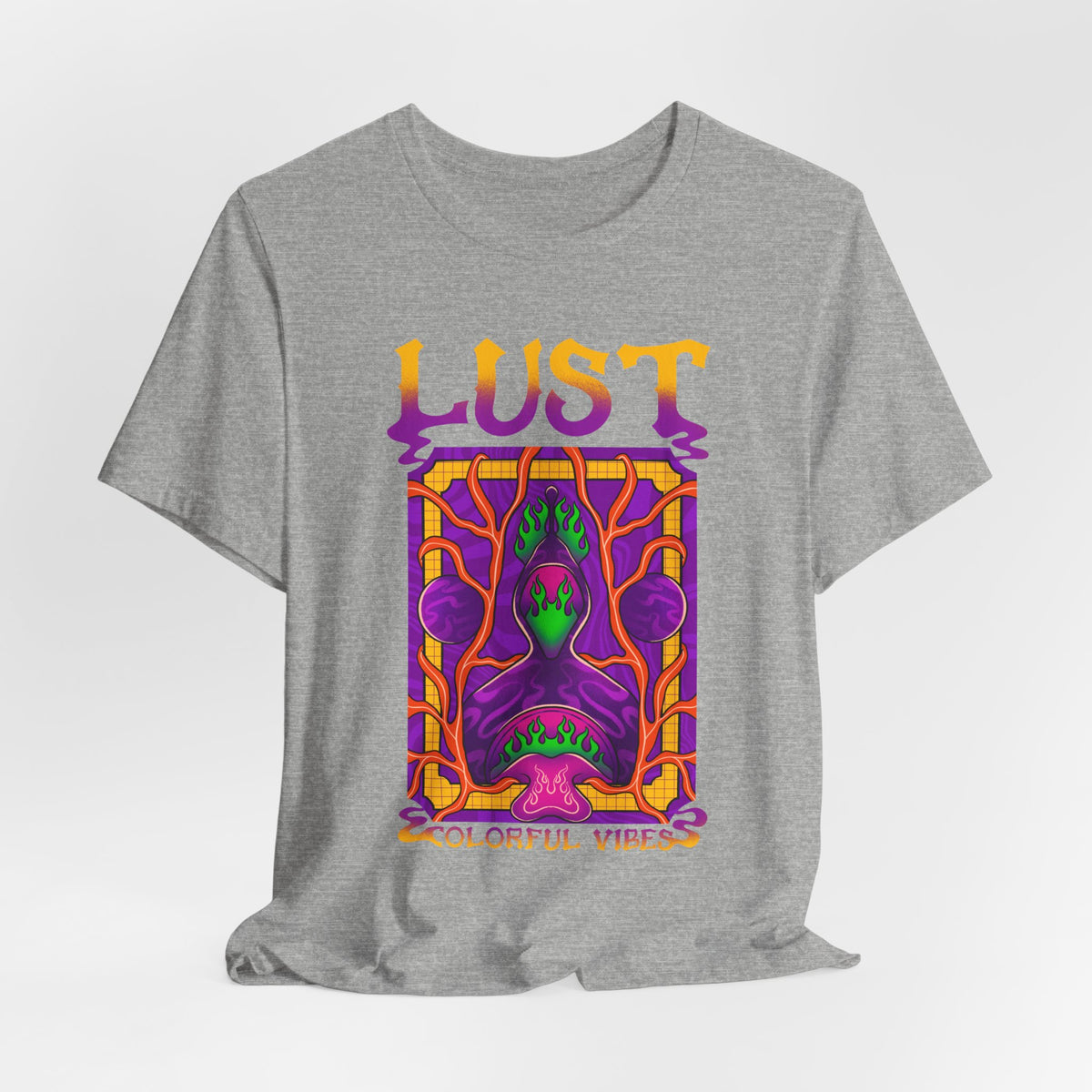 Lust Colorful Vibes Graphic Tee — Psychedelic Tarot-Inspired T-Shirt