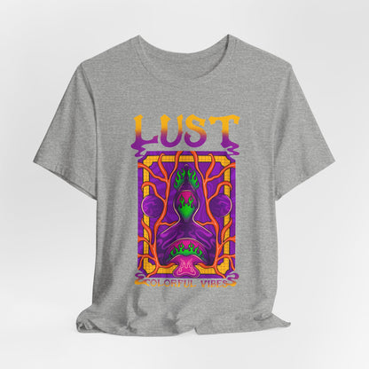 Lust Colorful Vibes Graphic Tee — Psychedelic Tarot-Inspired T-Shirt