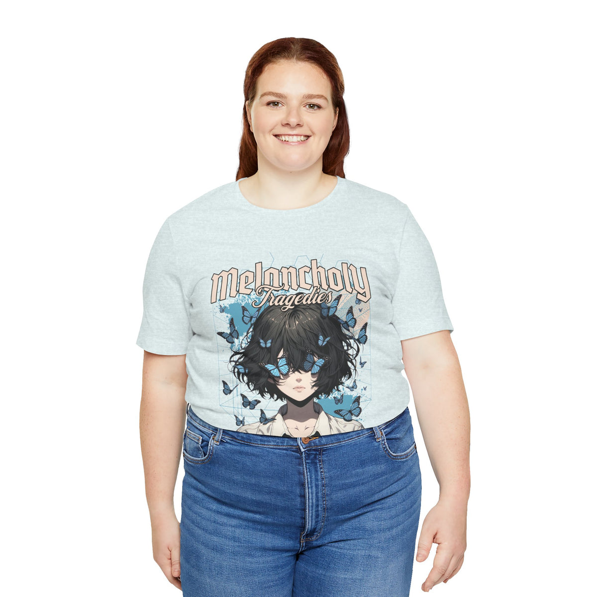 Melancholy Tragedia Anime Tee — Blue Butterflies Graphic T-Shirt
