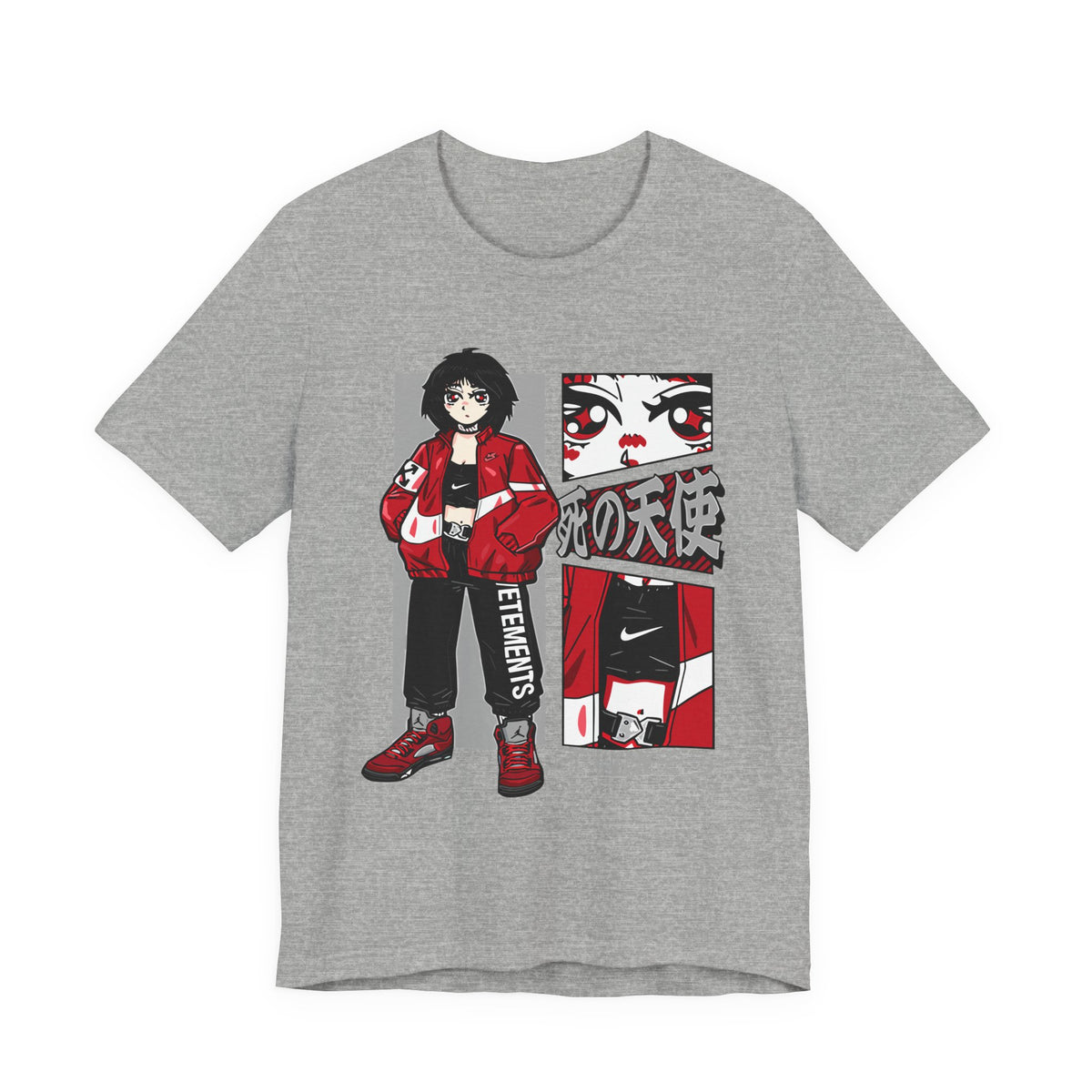 Anime Streetwear Tee — Red-Jacket Angel Graphic