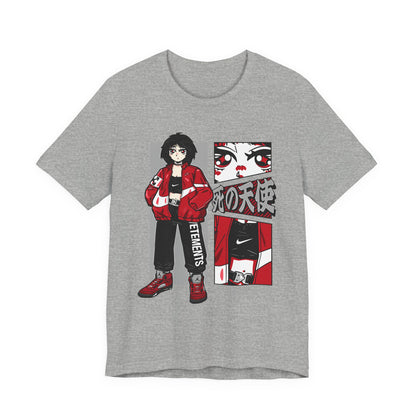 Anime Streetwear Tee — Red-Jacket Angel Graphic