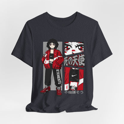 Anime Streetwear Tee — Red-Jacket Angel Graphic