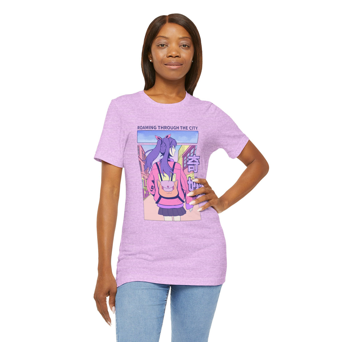 Roaming Through The City Anime Girl Tee — Vaporwave Cityscape Shirt