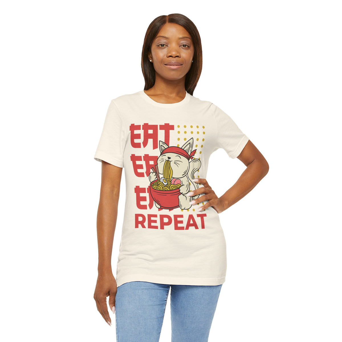 Ramen Cat Tee — "Eat Sleep Repeat" Cute Noodle Lover T-Shirt