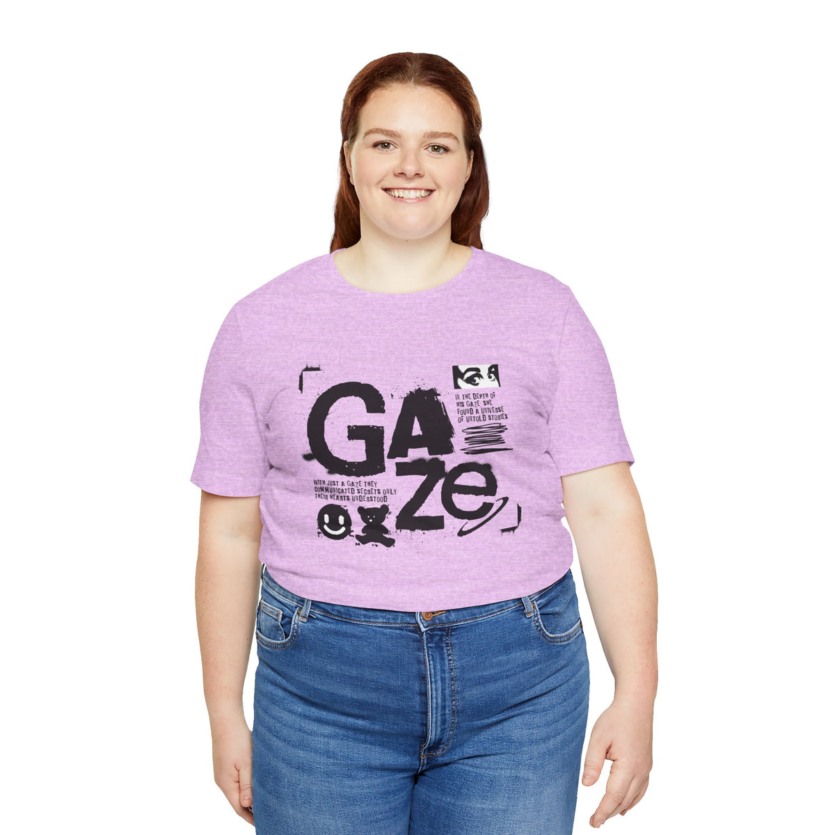Gaze Typography Graphic Tee — Abstract Monochrome Text Art T-Shirt