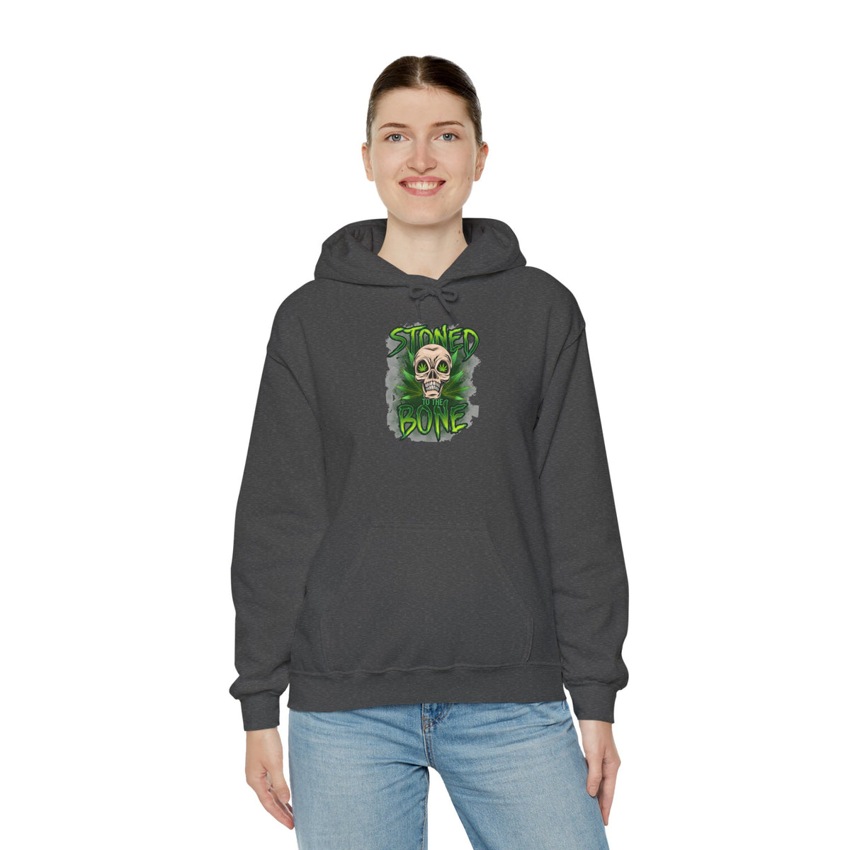 Skull 'Stoned Bone' Hoodie – Green Cannabis Skull Graphic Pullover