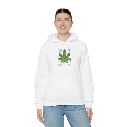 Cannabis Leaf Hoodie - "Get High" Retro Green Graphic Pullover