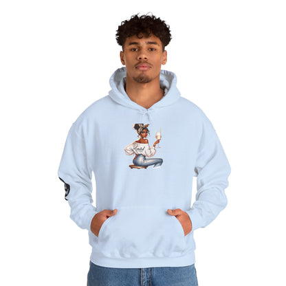 Cozy Chick Hoodie — Fashionable Woman Relaxing with Coffee Graphic Hooded Sweatshirt