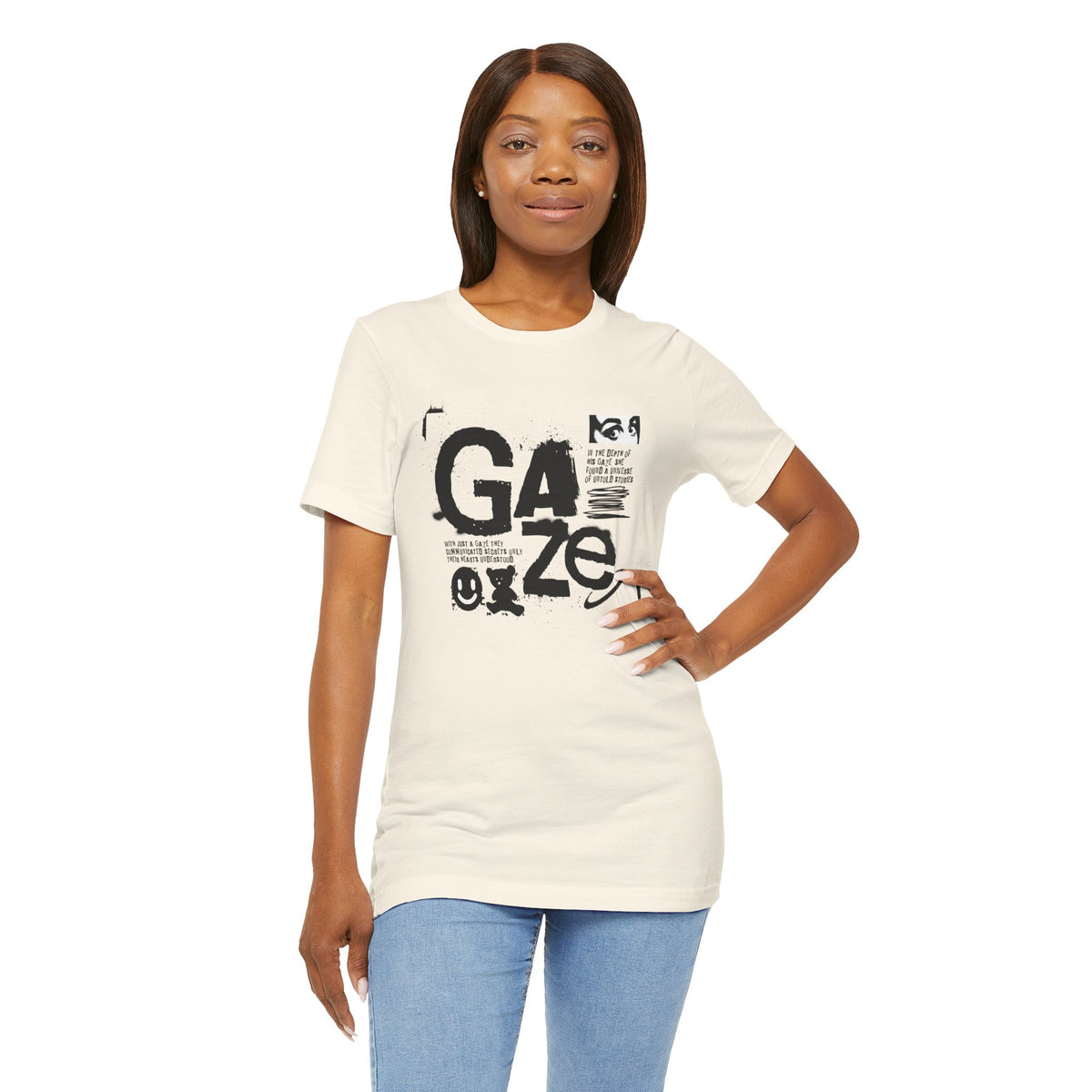Gaze Typography Graphic Tee — Abstract Monochrome Text Art T-Shirt