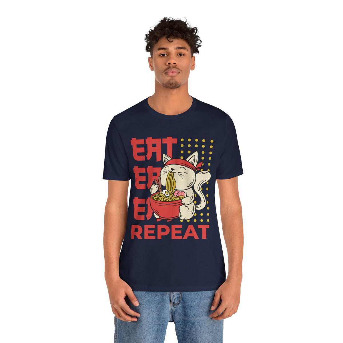 Ramen Cat Tee — "Eat Sleep Repeat" Cute Noodle Lover T-Shirt