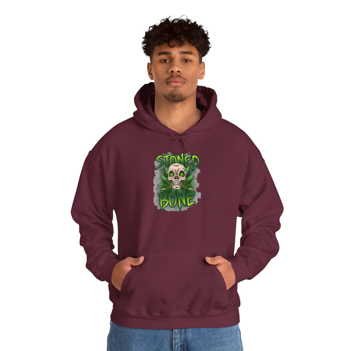 Skull 'Stoned Bone' Hoodie – Green Cannabis Skull Graphic Pullover