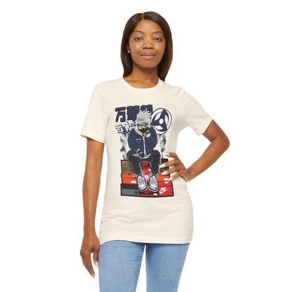 Anime Sneakerhead Tee — Sitting Character on Shoe Boxes with Japanese Text