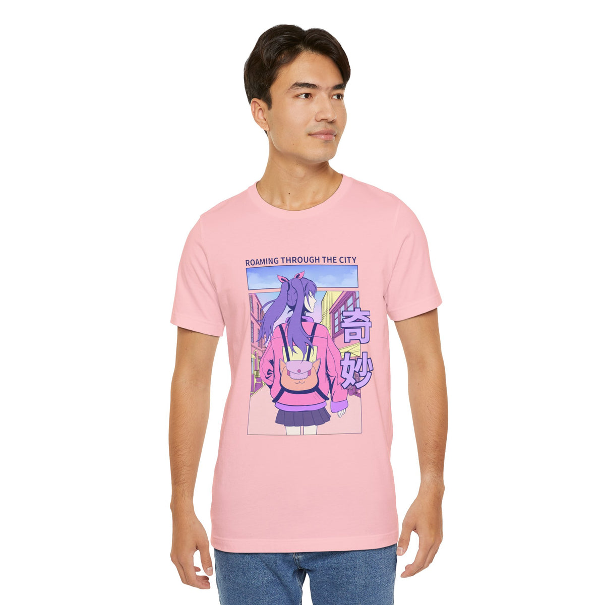 Roaming Through The City Anime Girl Tee — Vaporwave Cityscape Shirt