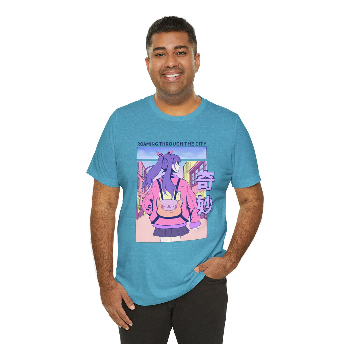 Roaming Through The City Anime Girl Tee — Vaporwave Cityscape Shirt