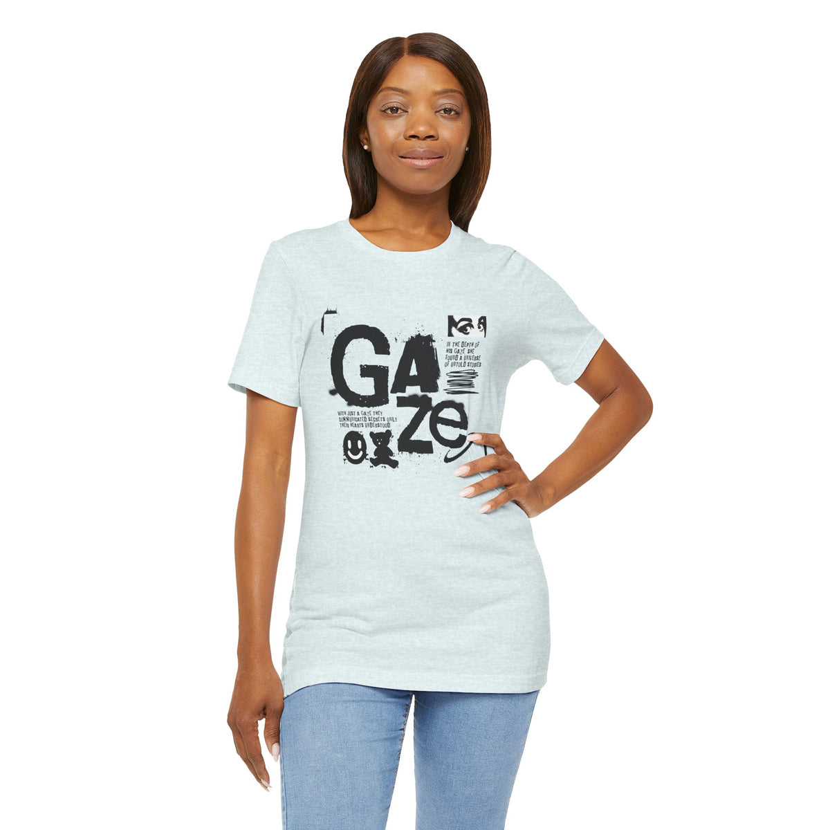 Gaze Typography Graphic Tee — Abstract Monochrome Text Art T-Shirt