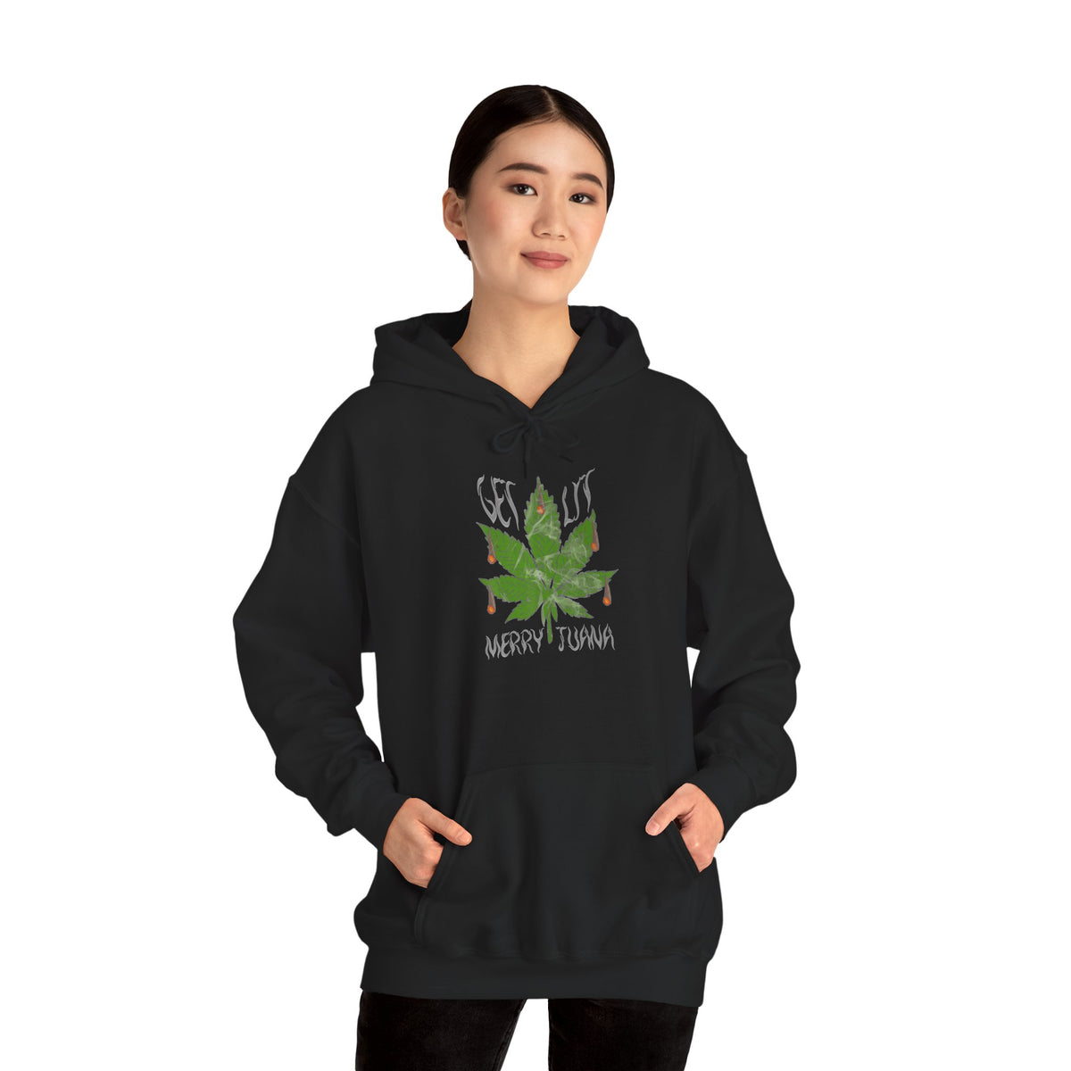 Cannabis Leaf Hoodie - "Get High" Retro Green Graphic Pullover