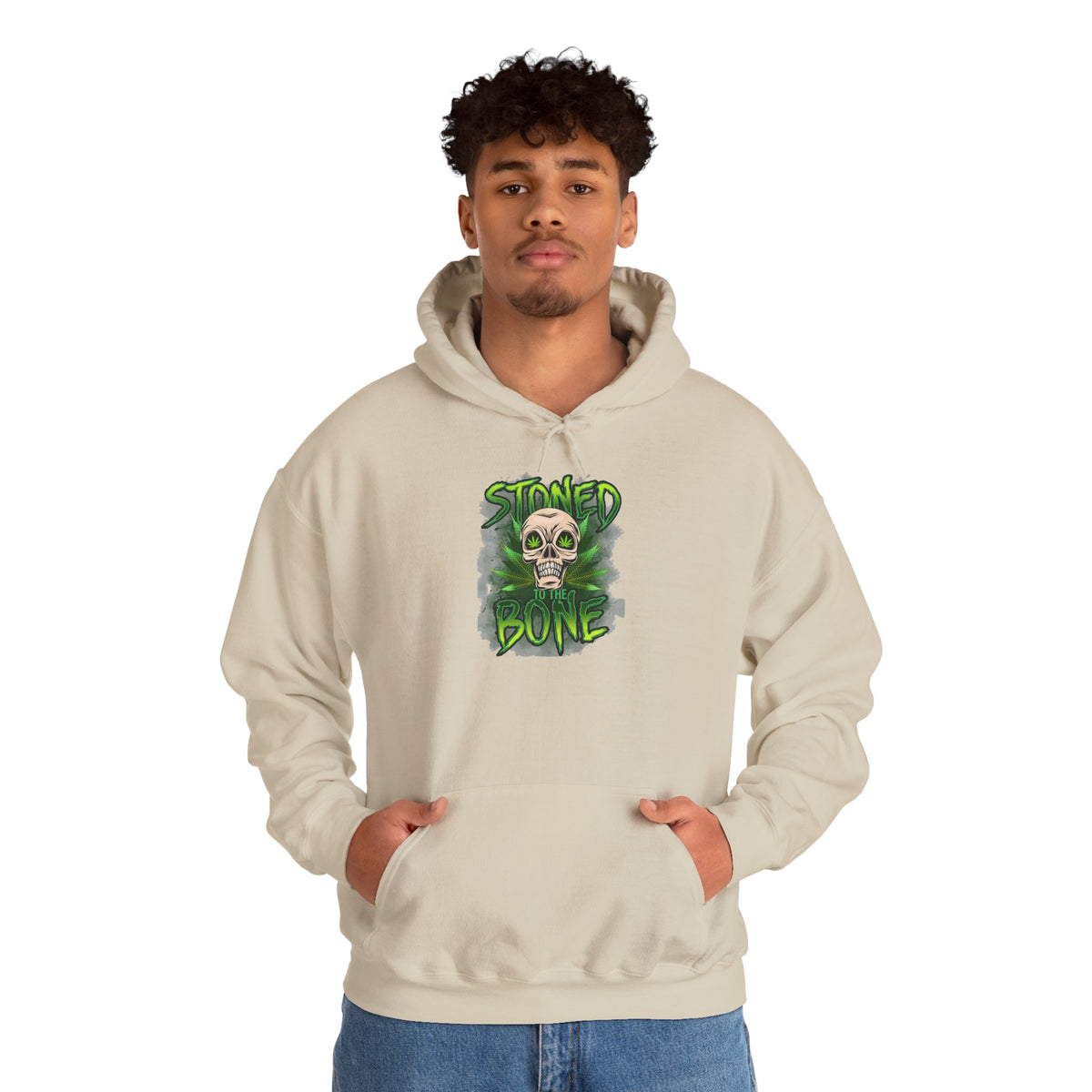 Skull 'Stoned Bone' Hoodie – Green Cannabis Skull Graphic Pullover