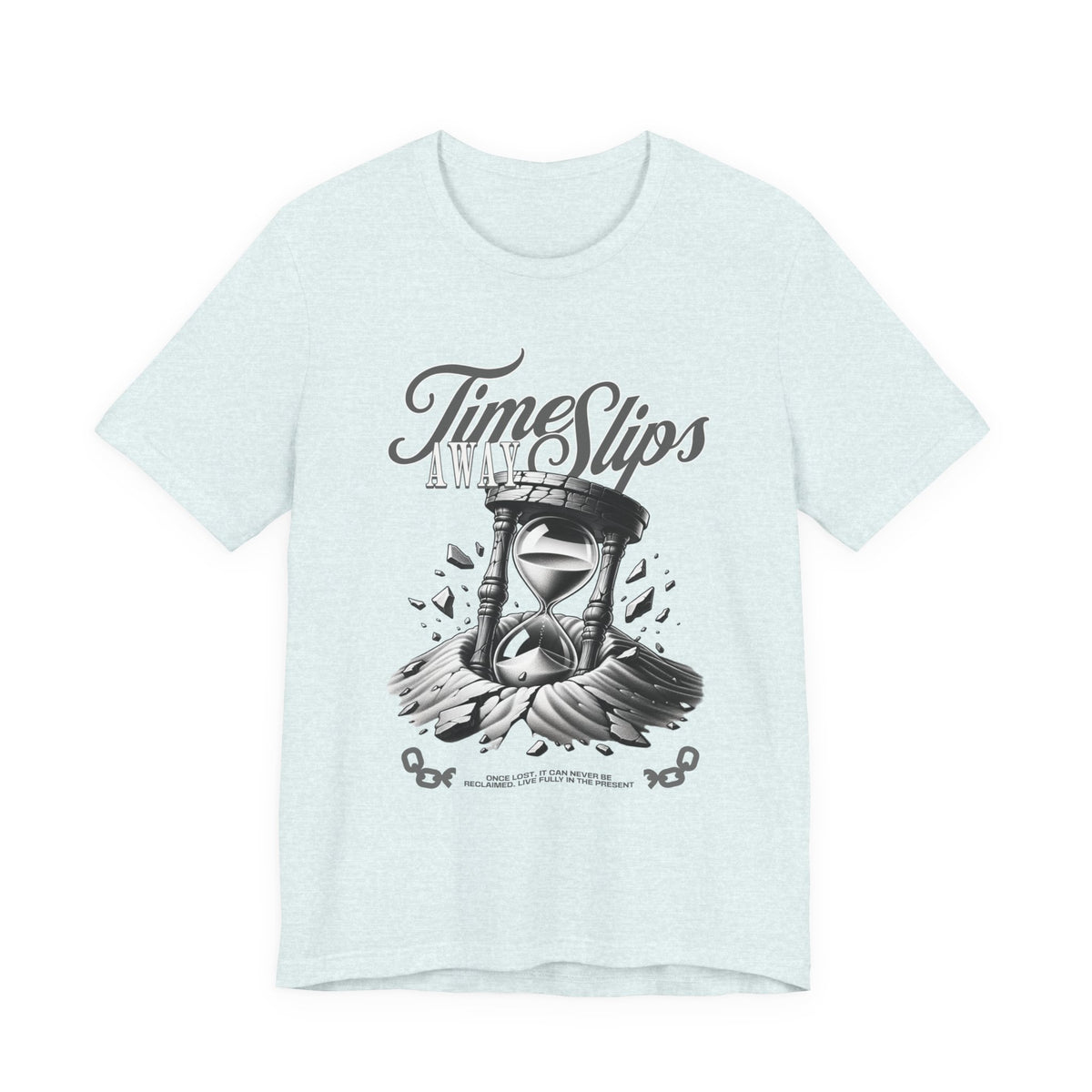 Time Slips Hourglass T‑Shirt — Vintage Black & White Graphic Tee