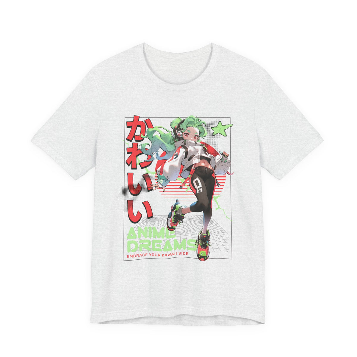 Anime Dreams Kawaii Tee — Neon Retro Anime Girl Graphic T-Shirt