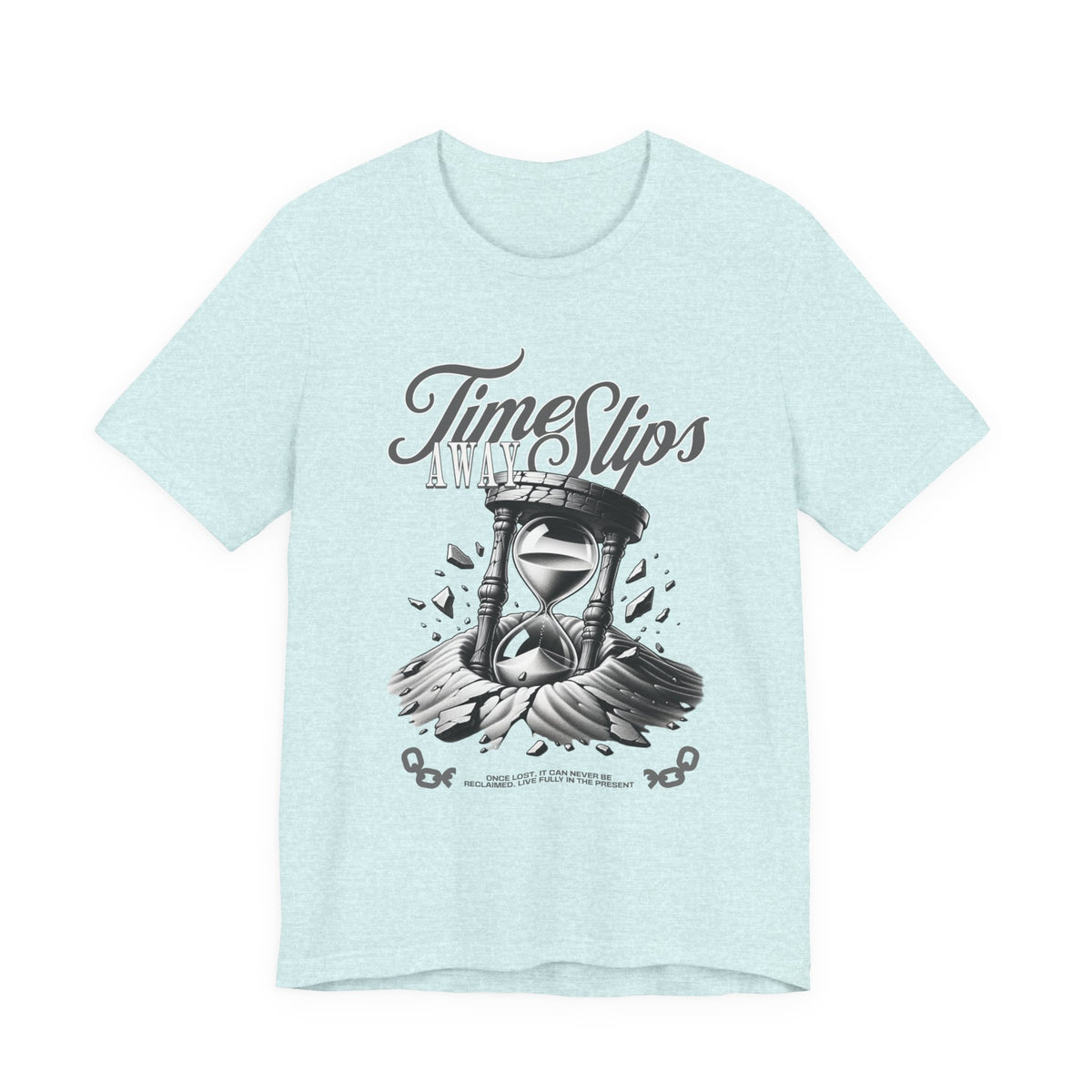 Time Slips Hourglass T‑Shirt — Vintage Black & White Graphic Tee