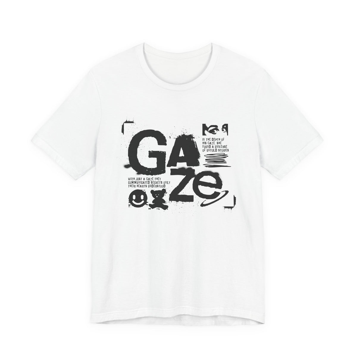 Gaze Typography Graphic Tee — Abstract Monochrome Text Art T-Shirt