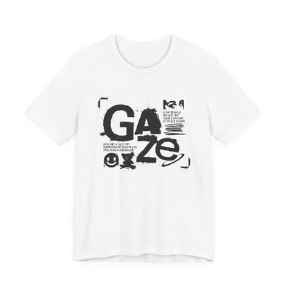 Gaze Typography Graphic Tee — Abstract Monochrome Text Art T-Shirt