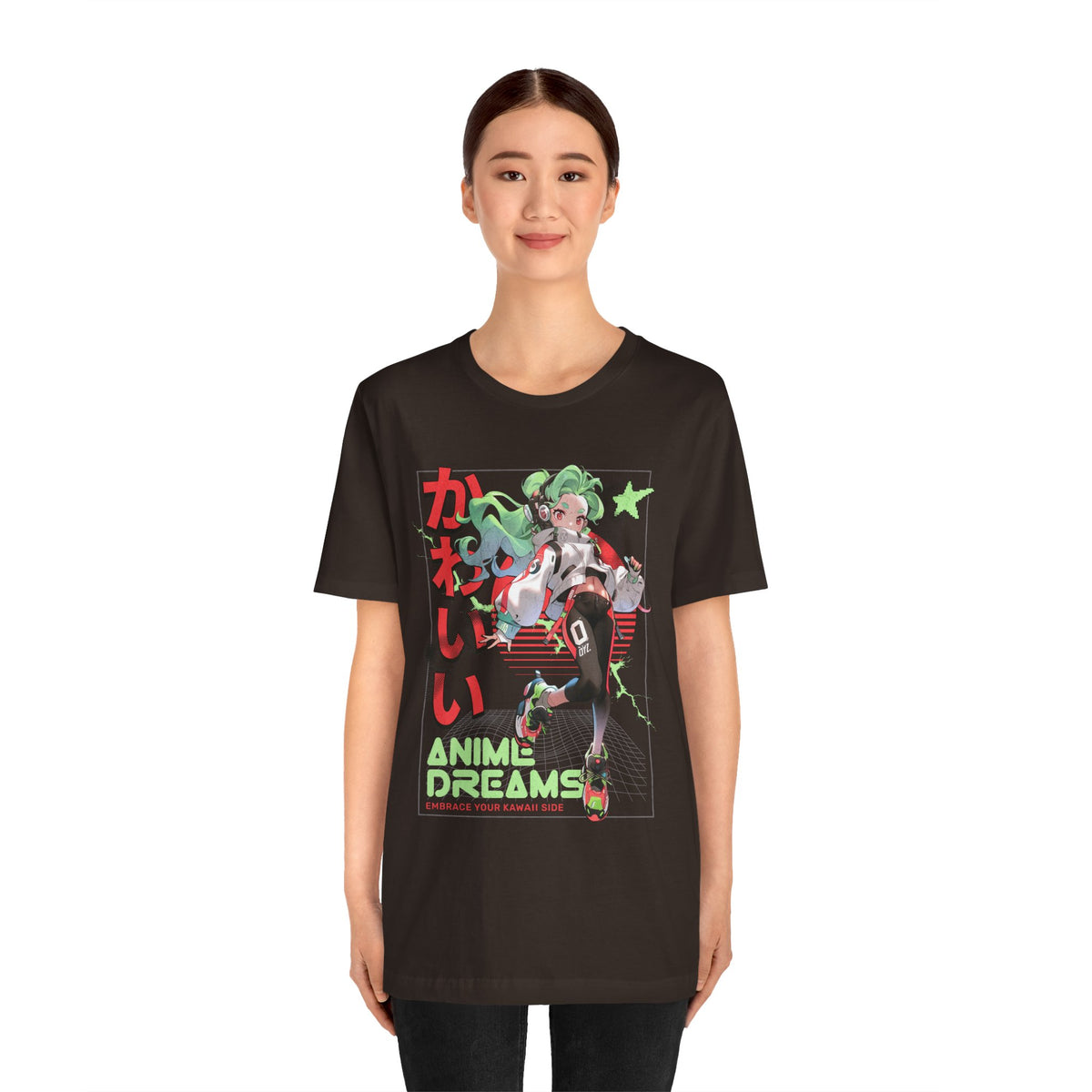 Anime Dreams Kawaii Tee — Neon Retro Anime Girl Graphic T-Shirt