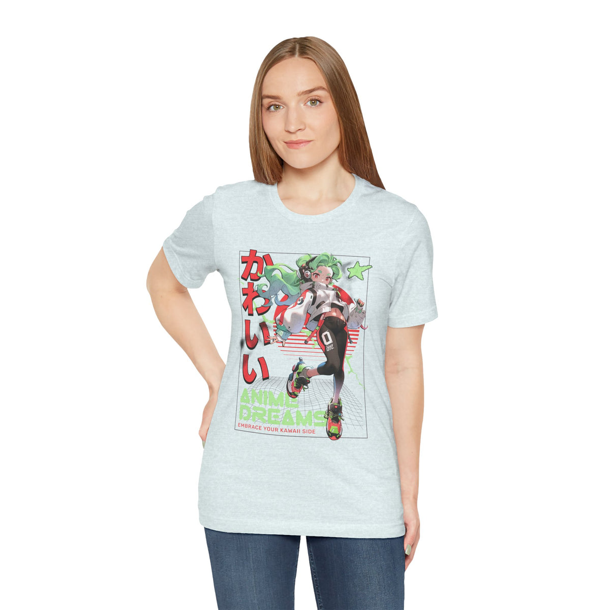 Anime Dreams Kawaii Tee — Neon Retro Anime Girl Graphic T-Shirt
