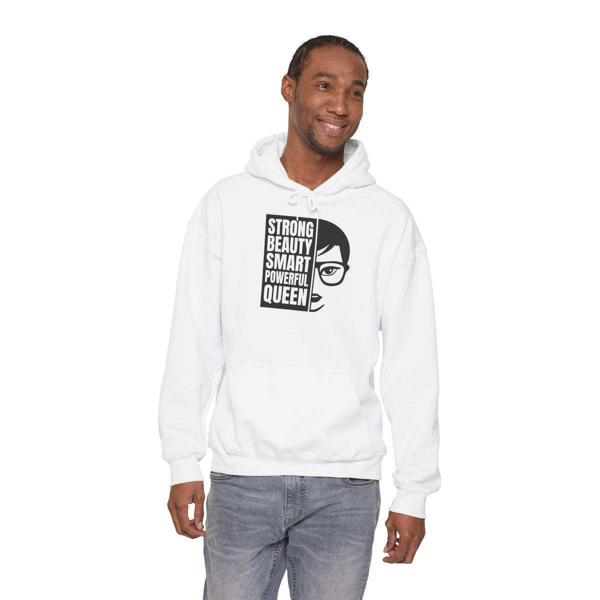 Queen Portrait Hoodie — "Strong Beauty Smart Powerful Queen" Empowerment Sweatshirt
