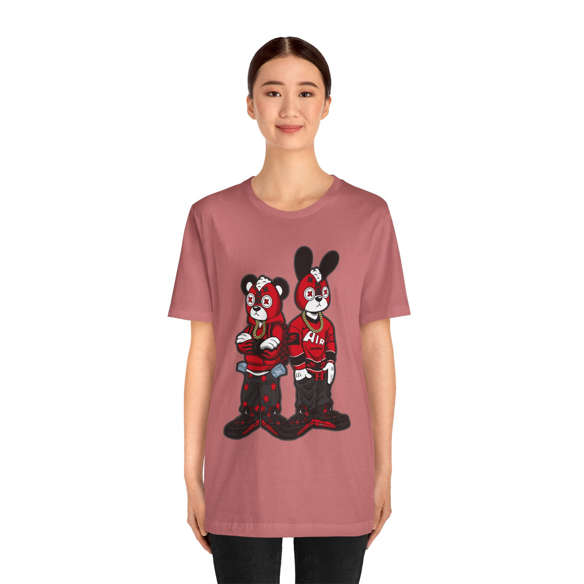 Streetwear Cartoon Bear & Bunny Tee — Hip Hop Graphic T-Shirt