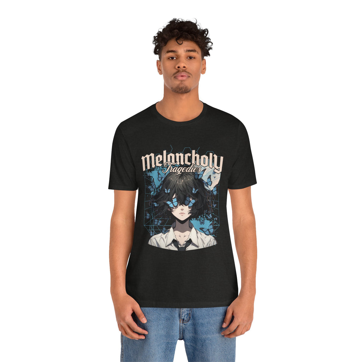 Melancholy Tragedia Anime Tee — Blue Butterflies Graphic T-Shirt