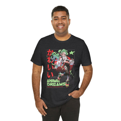 Anime Dreams Kawaii Tee — Neon Retro Anime Girl Graphic T-Shirt