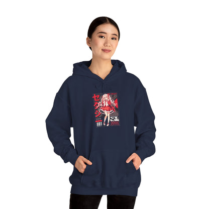 Anime Girl Graphic Hoodie — Red Retro Japanese Manga Design